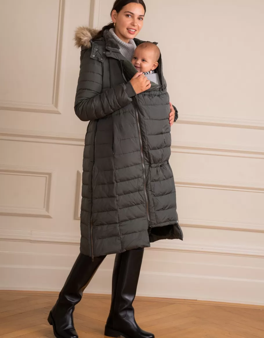 Fashion Seraphine Abrigo Largo Premama Y Portabebes De Plumon 3-En-1 En Color Caqui