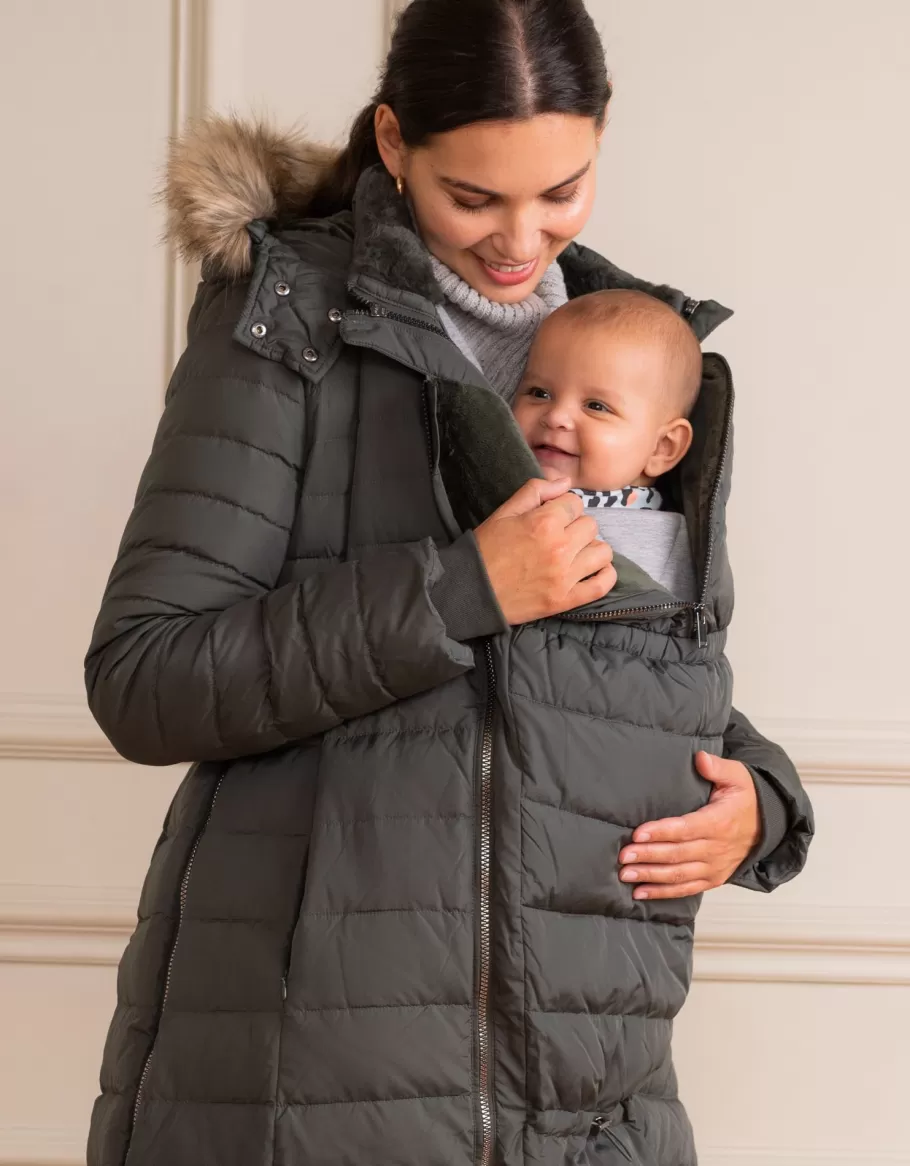 Fashion Seraphine Abrigo Largo Premama Y Portabebes De Plumon 3-En-1 En Color Caqui