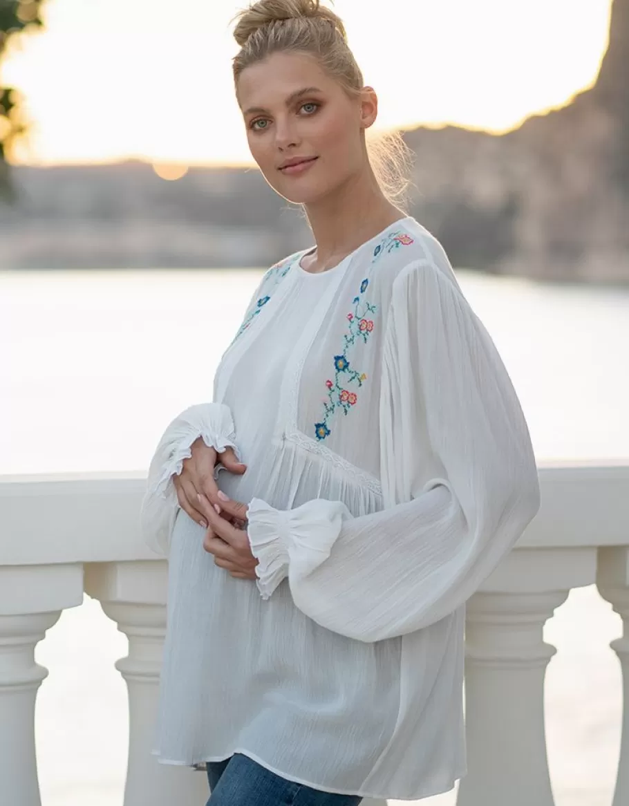 Cheap Seraphine Blusa De Maternidad A Lactancia Floral Bordada Blanca