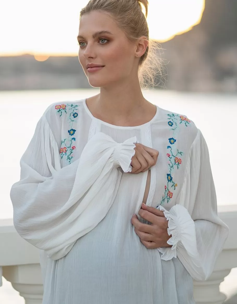 Cheap Seraphine Blusa De Maternidad A Lactancia Floral Bordada Blanca