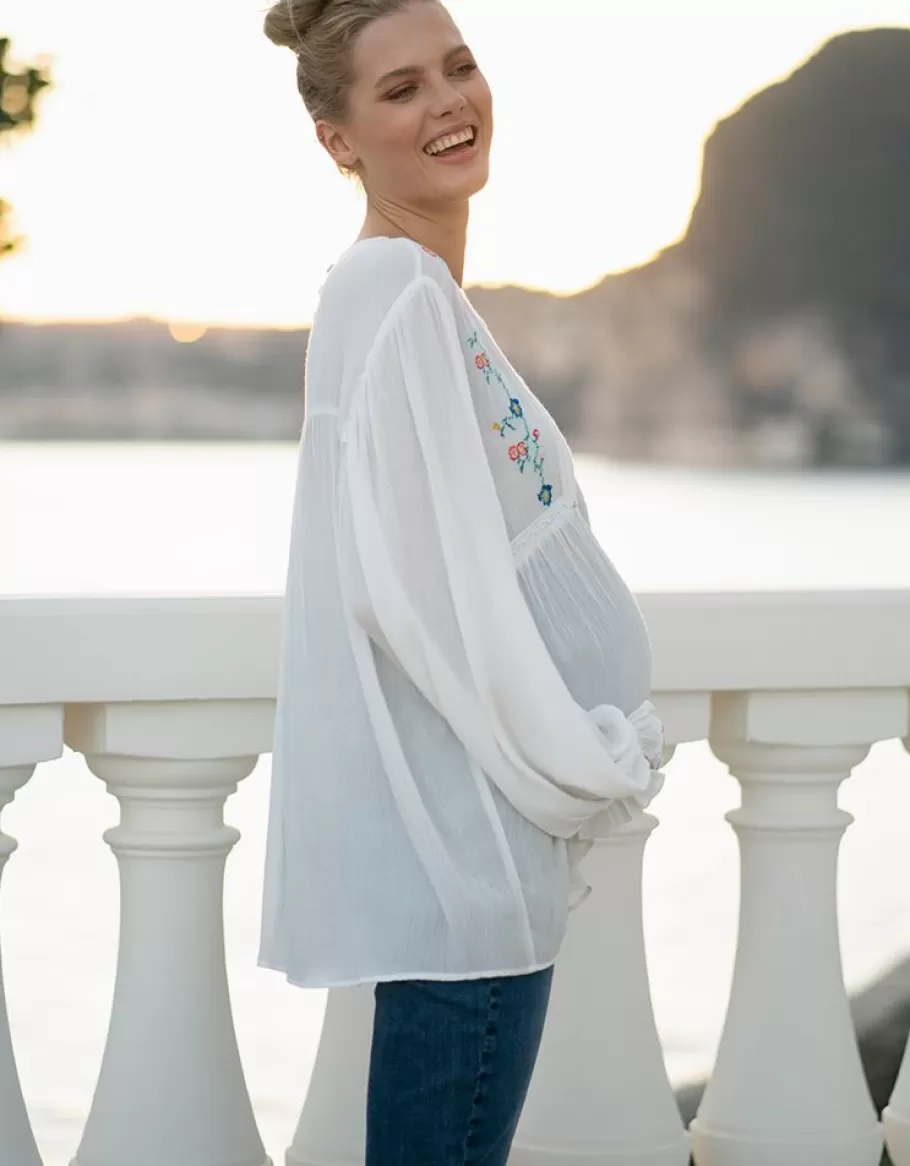 Cheap Seraphine Blusa De Maternidad A Lactancia Floral Bordada Blanca