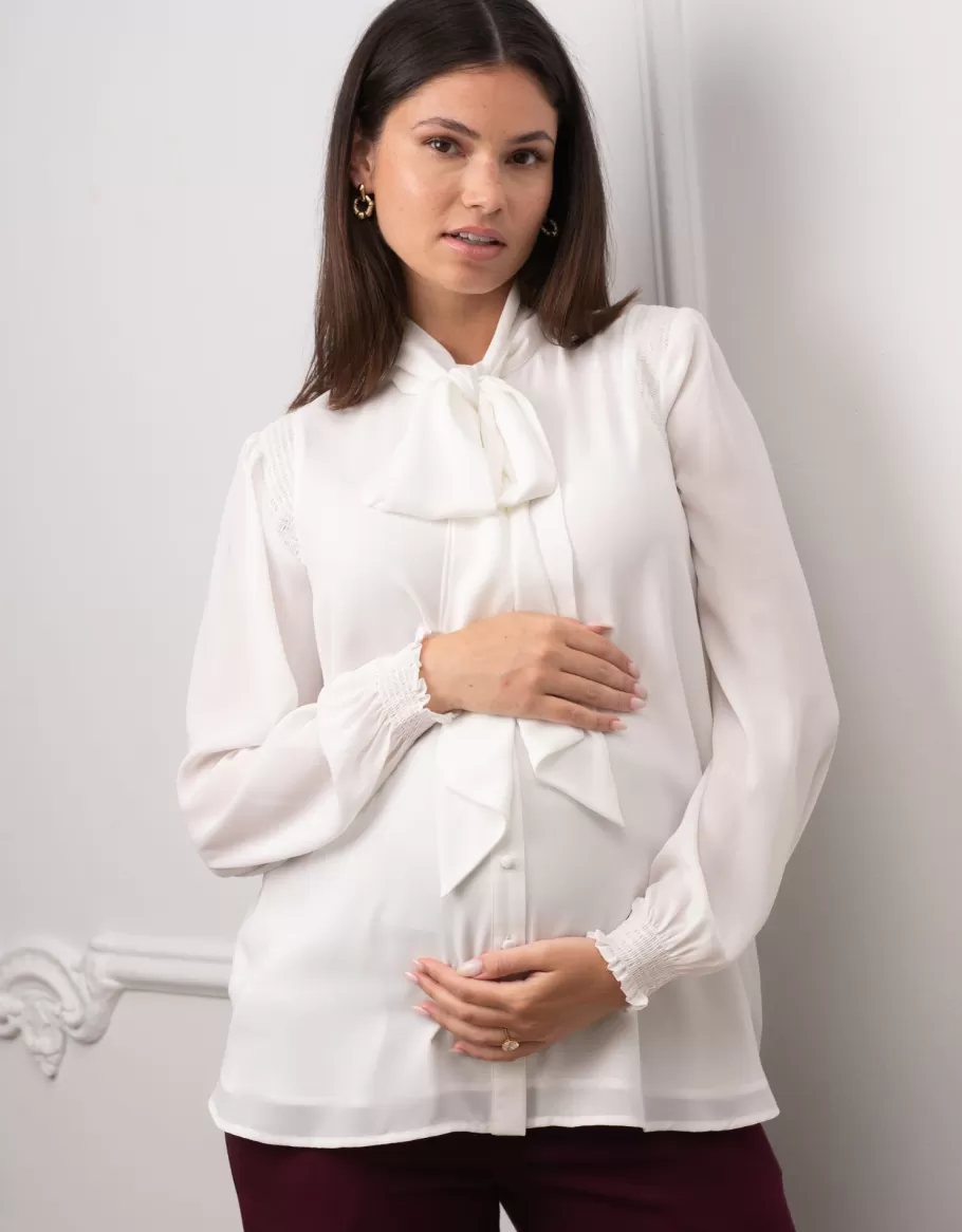 Shop Seraphine Blusa De Premama Blanca Con Lazo En La Parte Delantera