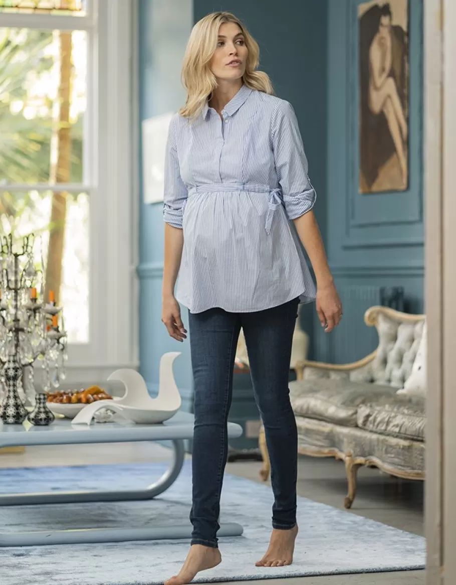 Shop Seraphine Camisa Premama A Lactancia A Rayas Azules Y Blancas Con Lazo Lateral