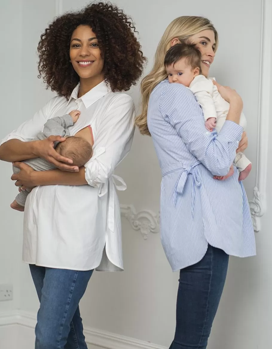 Shop Seraphine Camisa Premama A Lactancia A Rayas Azules Y Blancas Con Lazo Lateral