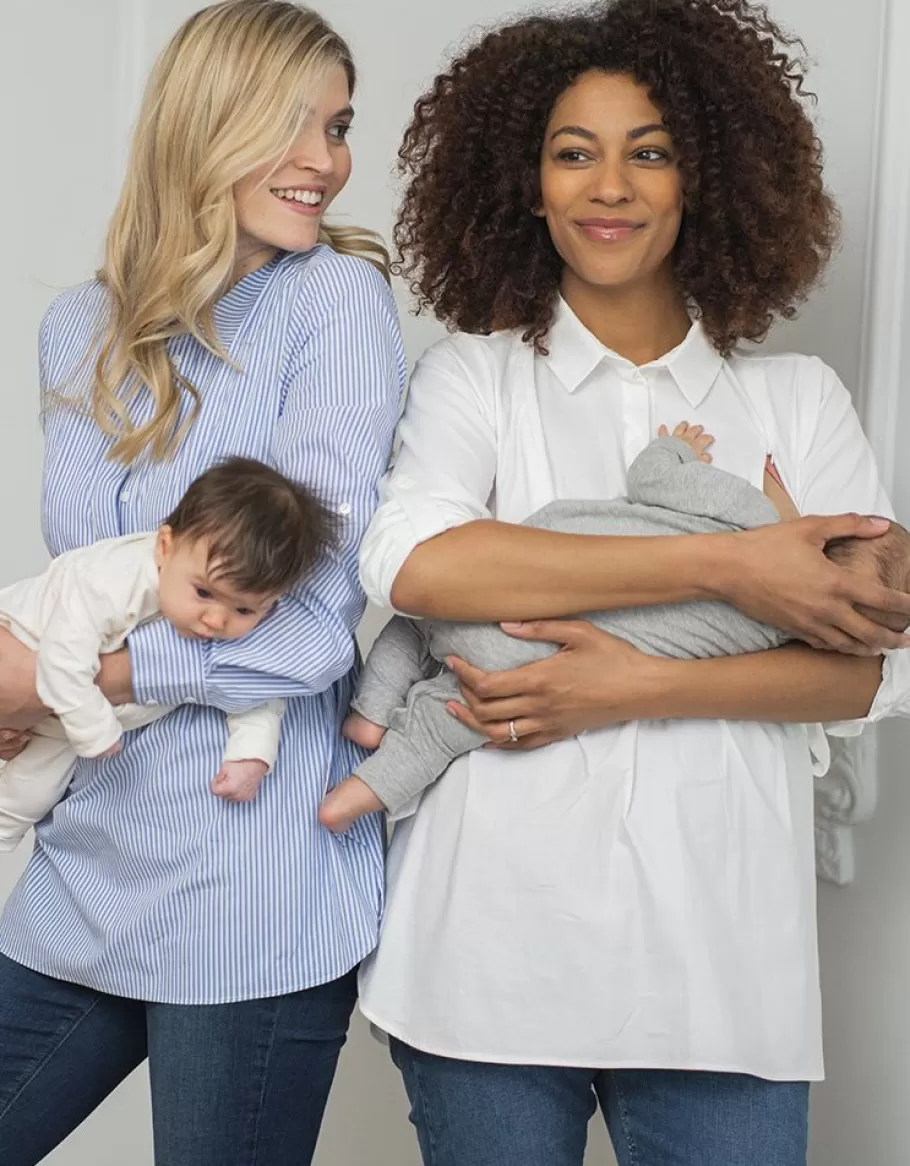 Shop Seraphine Camisa Premama A Lactancia A Rayas Azules Y Blancas Con Lazo Lateral