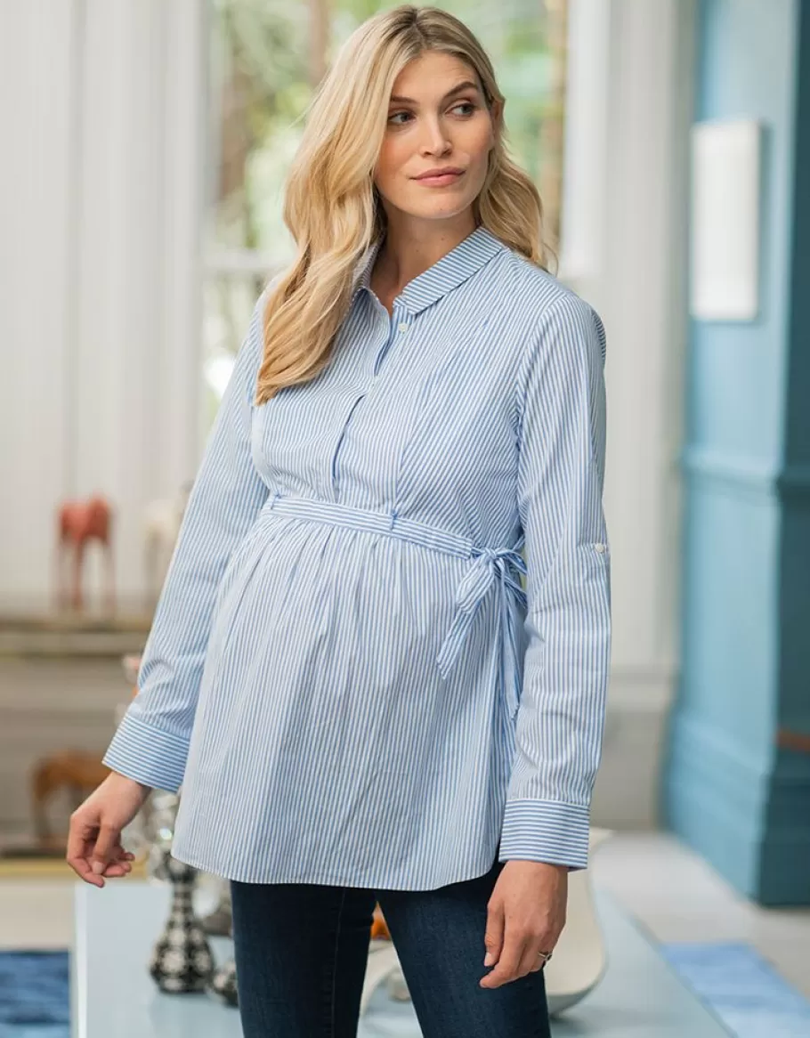 Shop Seraphine Camisa Premama A Lactancia A Rayas Azules Y Blancas Con Lazo Lateral