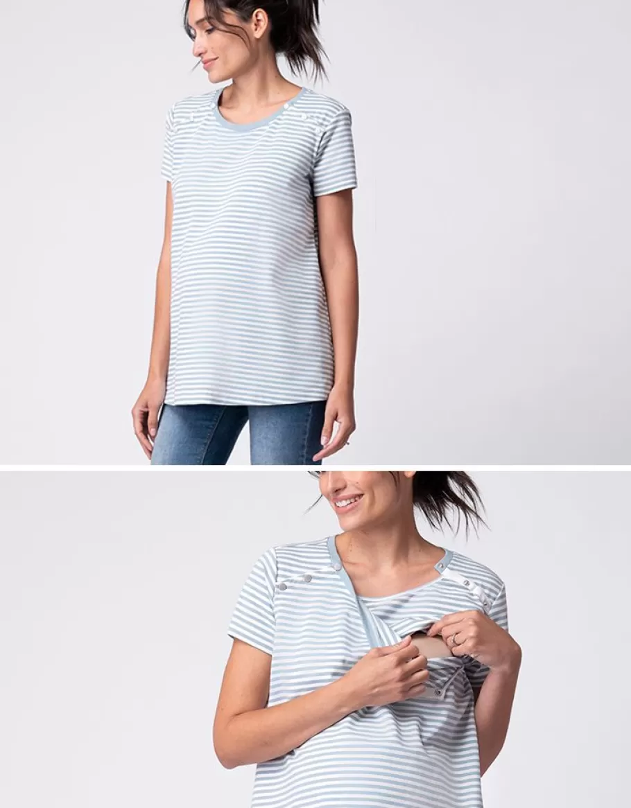 Hot Seraphine Camiseta De Maternidad A Lactancia Con Rayas Azules Y Blancas