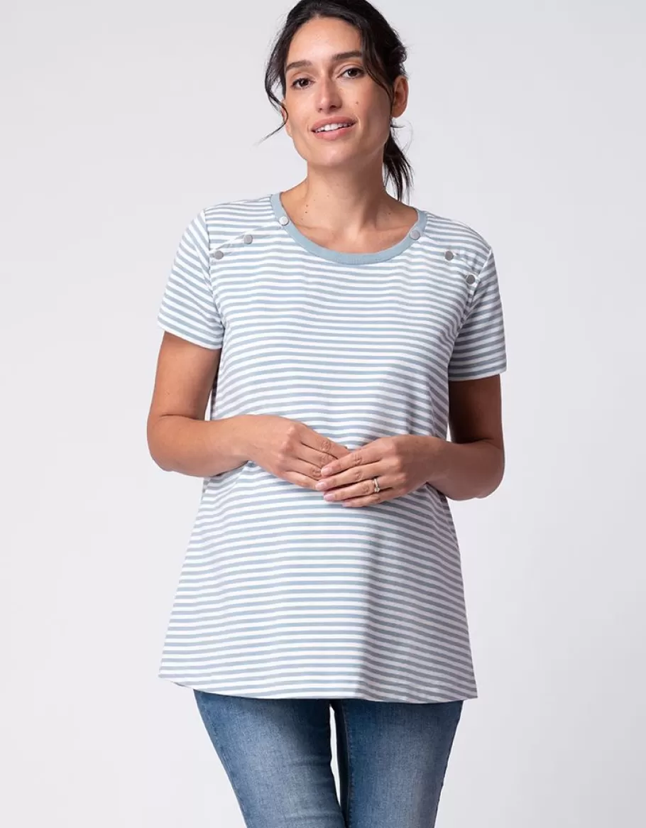 Hot Seraphine Camiseta De Maternidad A Lactancia Con Rayas Azules Y Blancas