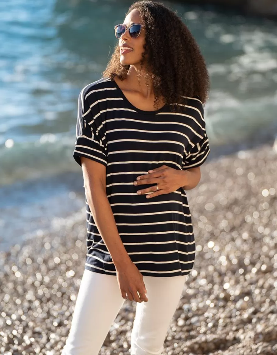 Best Seraphine Camiseta De Maternidad A Lactancia De Corte Cuadrado Extragrande Con Rayas Azul Marino Y Blanco