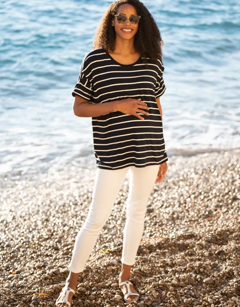 Best Seraphine Camiseta De Maternidad A Lactancia De Corte Cuadrado Extragrande Con Rayas Azul Marino Y Blanco