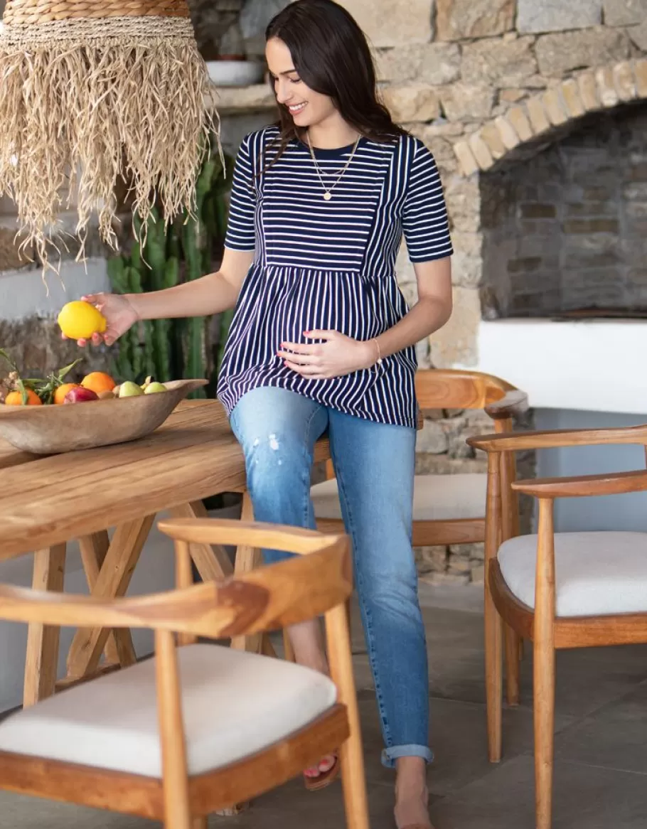 Clearance Seraphine Camiseta Premama A Lactancia Ajustada A Rayas Azul Marino Y Blanco