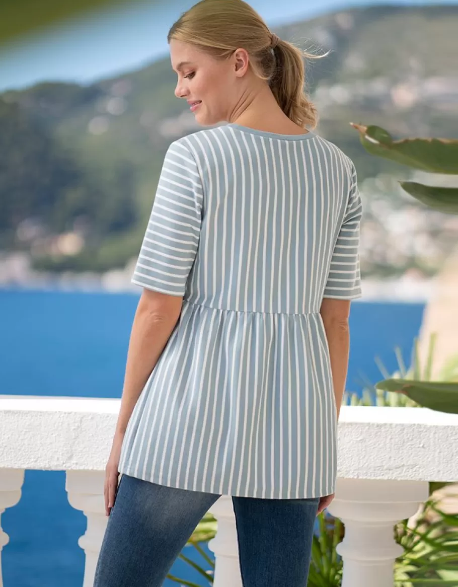 Fashion Seraphine Camiseta Premama A Lactancia Ajustada Con Rayas Blancas Y Verde Salvia