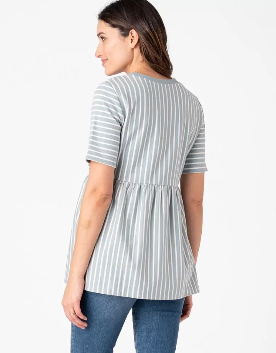 Fashion Seraphine Camiseta Premama A Lactancia Ajustada Con Rayas Blancas Y Verde Salvia