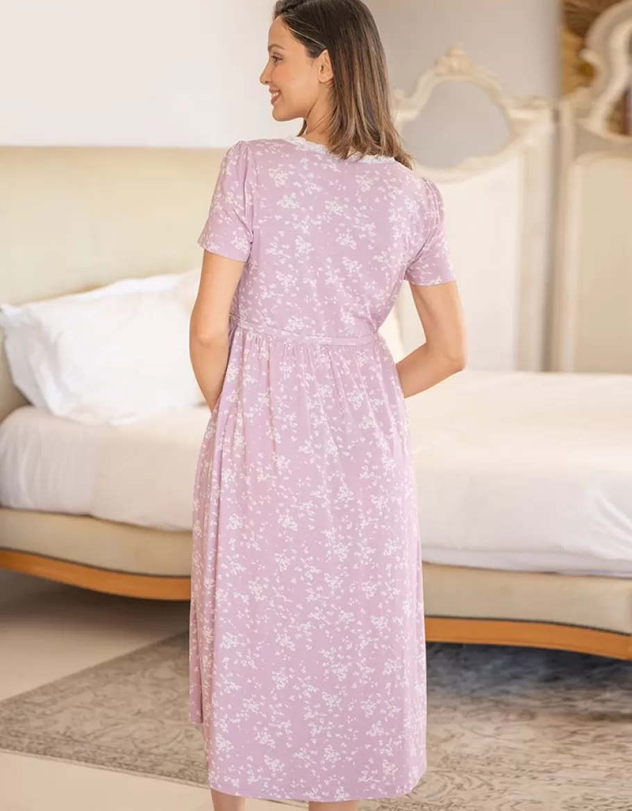 Shop Seraphine Camison Cruzado Premama A Lactancia Con Estampado Floral Lila Y Ribete De Encaje