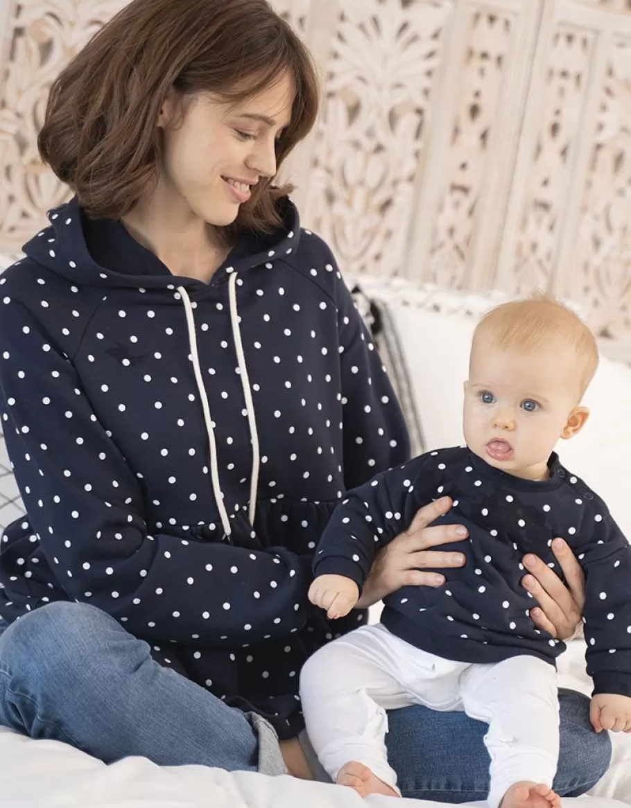 Cheap Seraphine Conjunto De Sudadera Con Capucha Fruncida De Mama & Mini En Punto Azul Marino