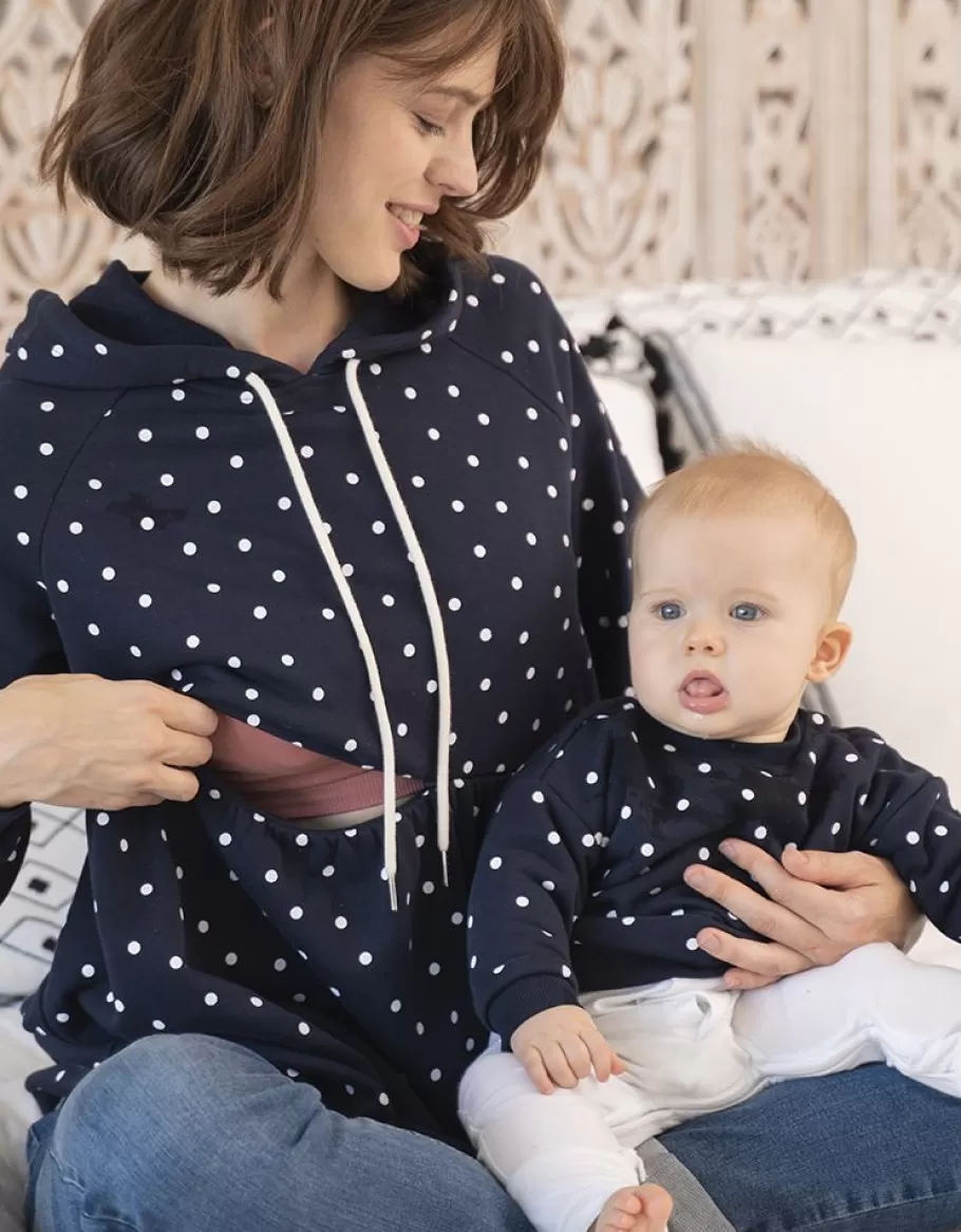 Cheap Seraphine Conjunto De Sudadera Con Capucha Fruncida De Mama & Mini En Punto Azul Marino