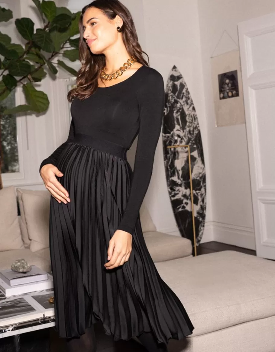 Hot Seraphine Falda Midi Plisada Premama En Color Negro