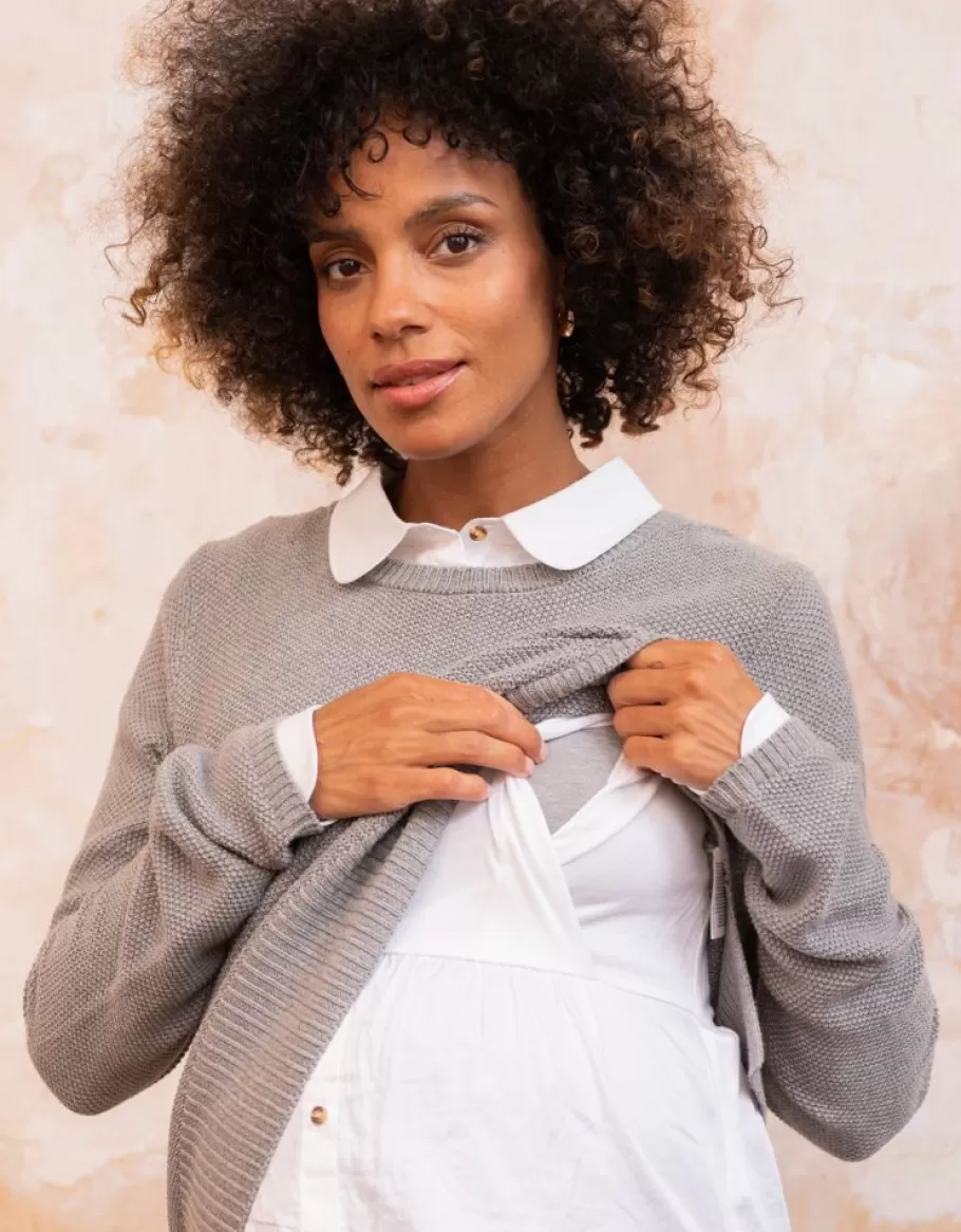 Best Seraphine Jersey Lactancia Premama Con Efecto Camisa En Mezcla De Algodon - Gris