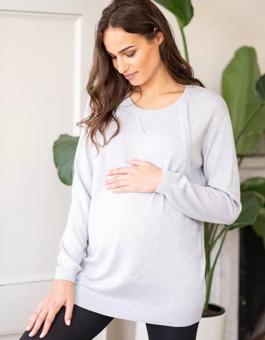 Best Seraphine Jersey Premama En Mezcla De Algodon Con Abertura Para Lactancia En Color Gris Claro