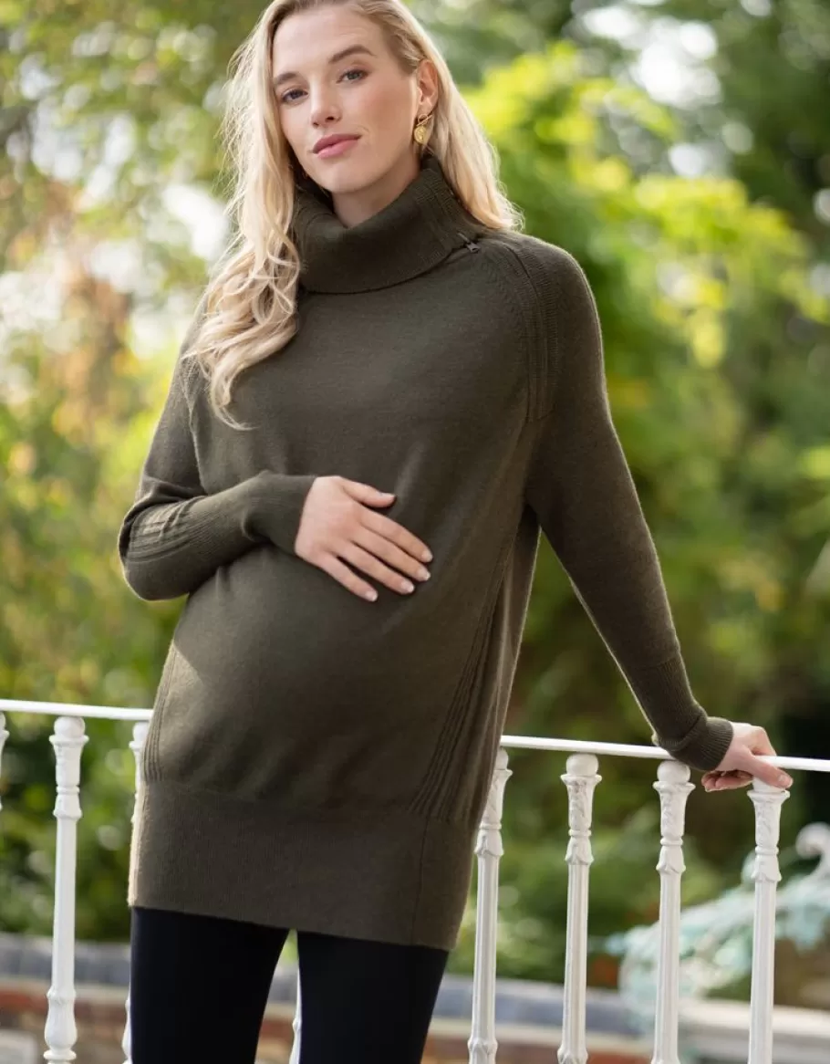 Fashion Seraphine Jersey Premama Y De Lactancia Con Cuello Vuelto En Color Caqui