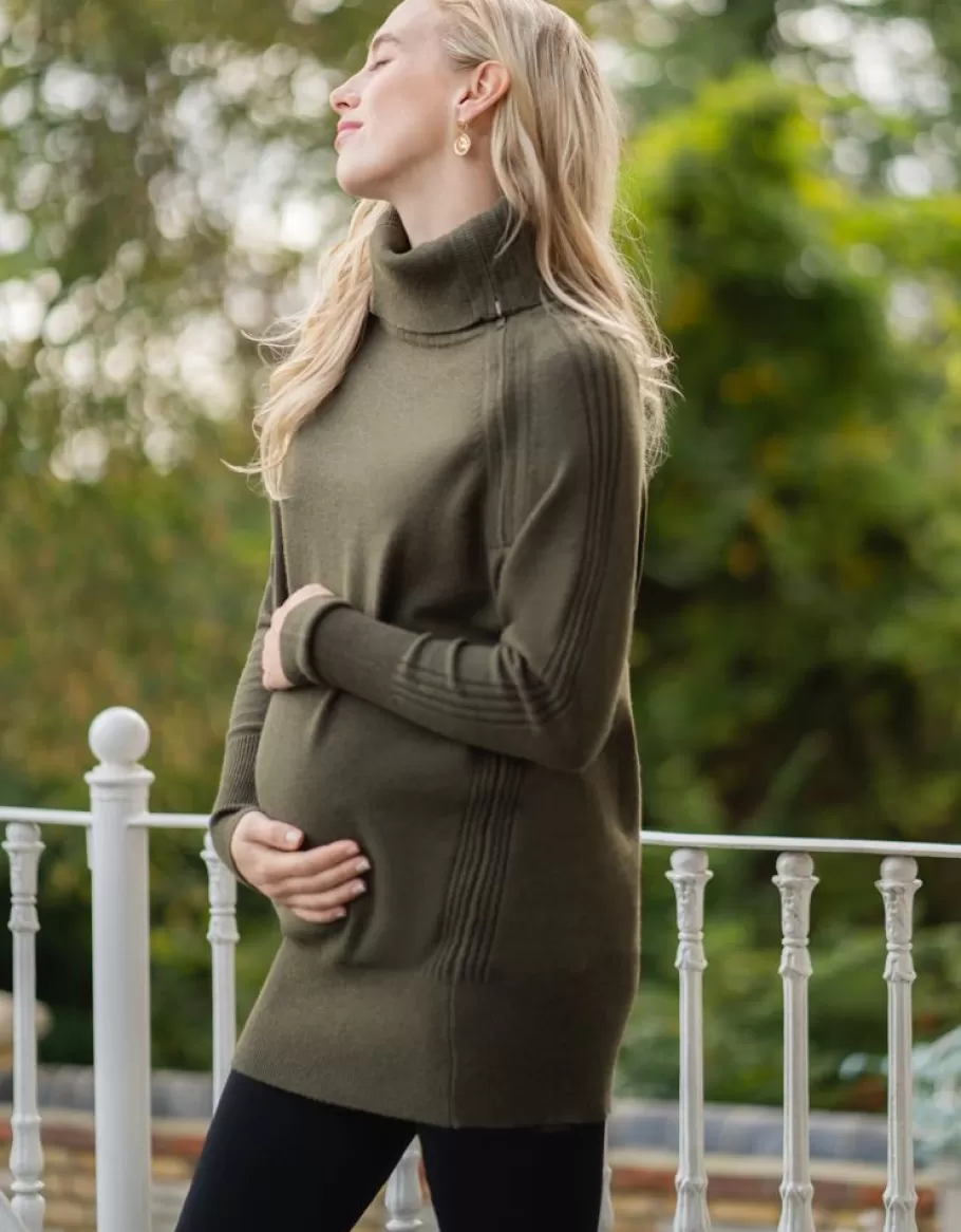 Fashion Seraphine Jersey Premama Y De Lactancia Con Cuello Vuelto En Color Caqui