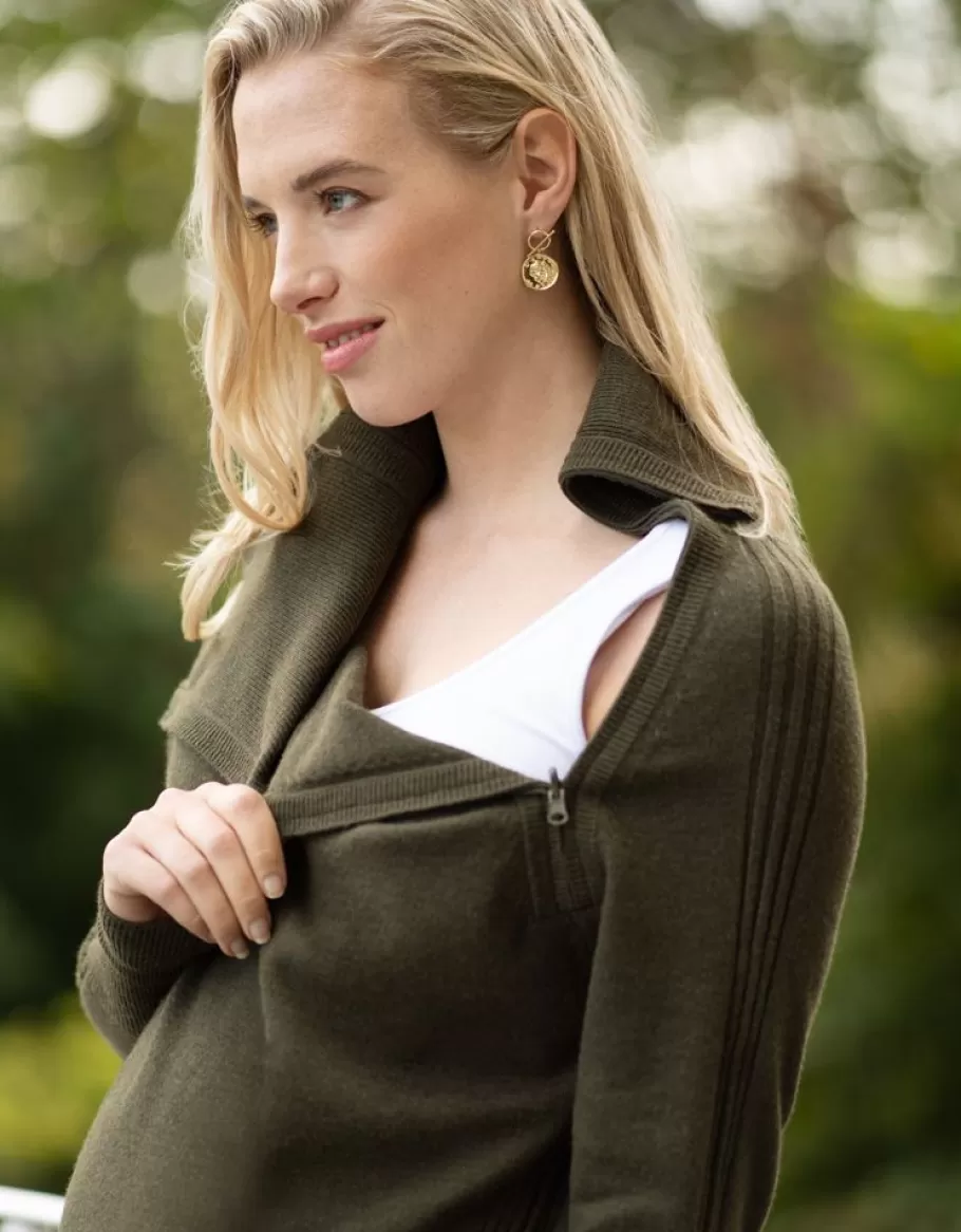 Fashion Seraphine Jersey Premama Y De Lactancia Con Cuello Vuelto En Color Caqui