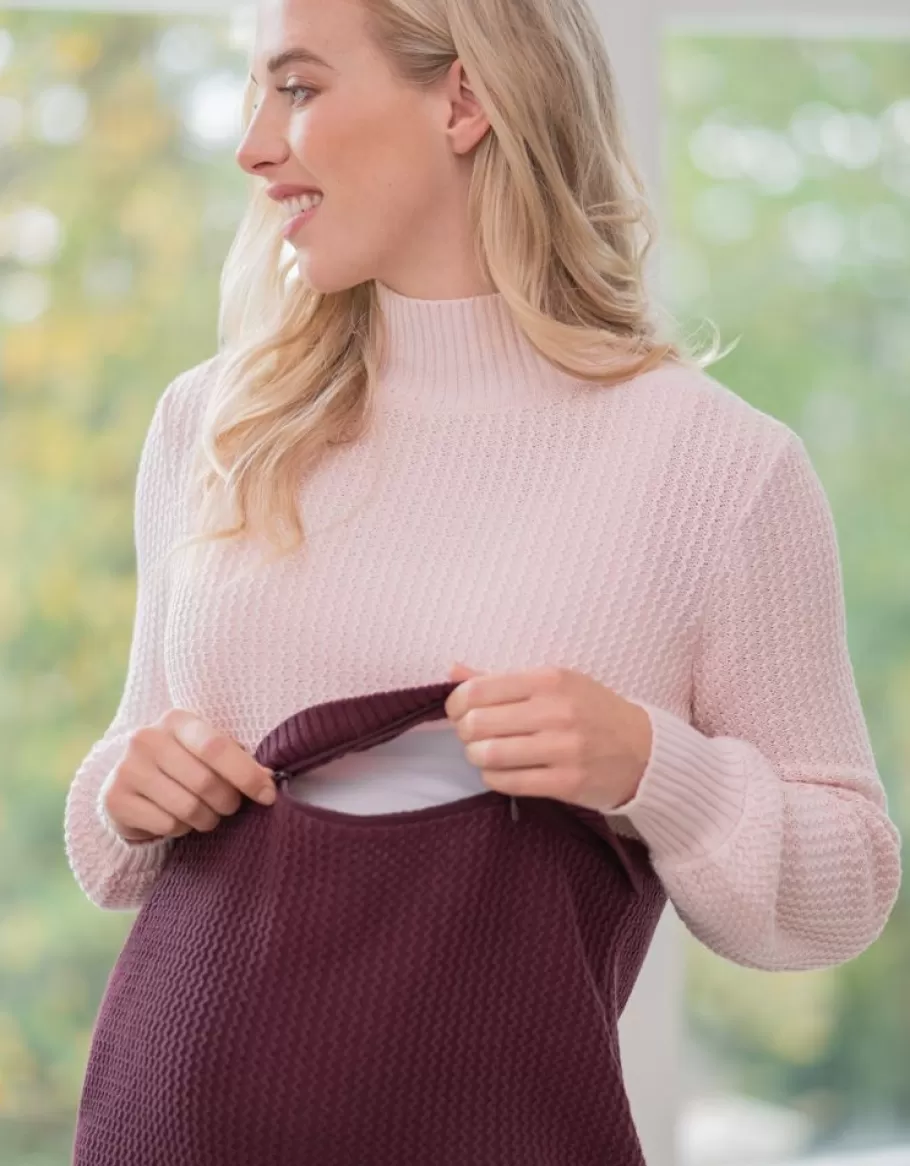 Store Seraphine Jersey Premama Y De Lactancia En Algodon De Color Burdeos Y Rosa Empolvado