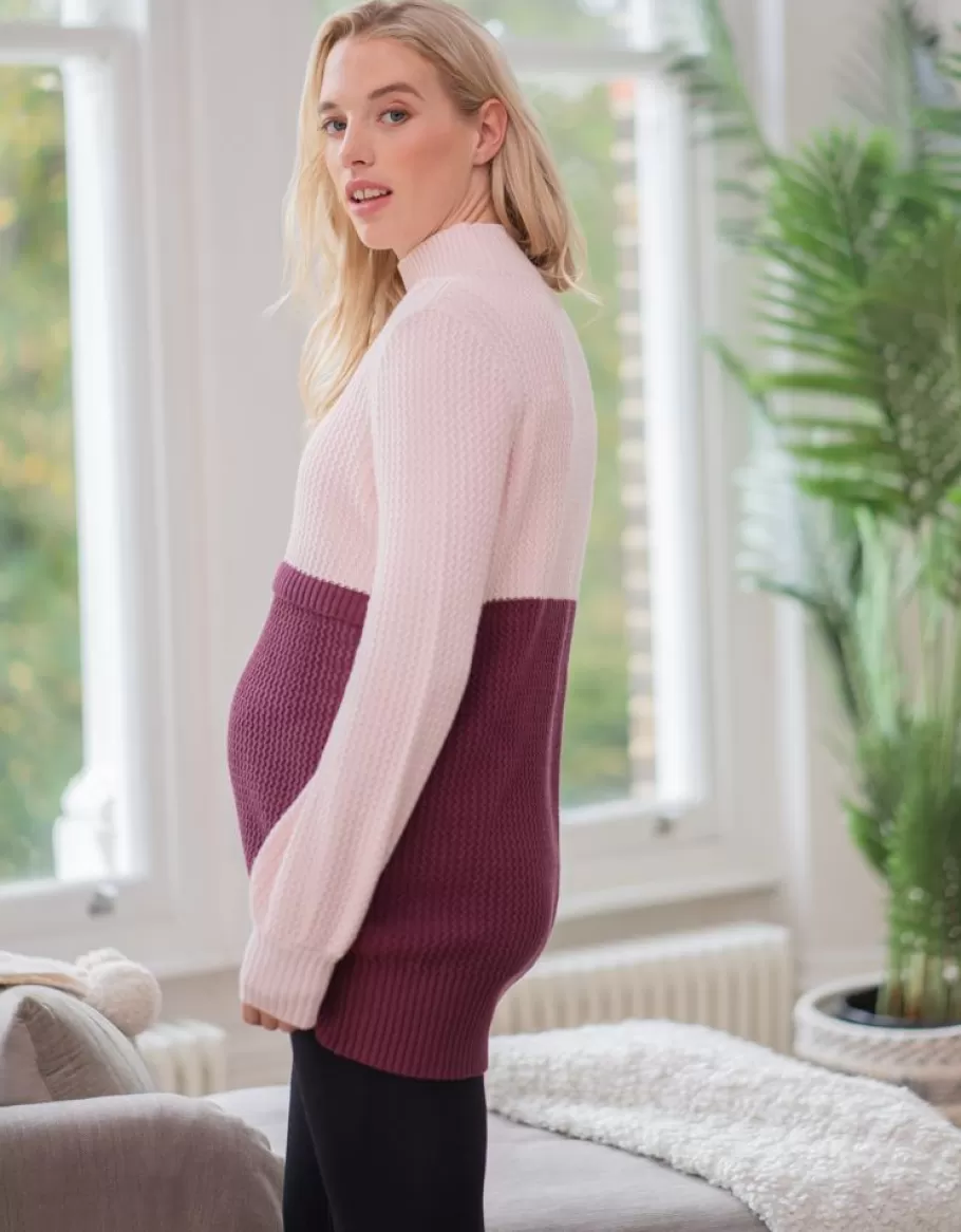 Store Seraphine Jersey Premama Y De Lactancia En Algodon De Color Burdeos Y Rosa Empolvado