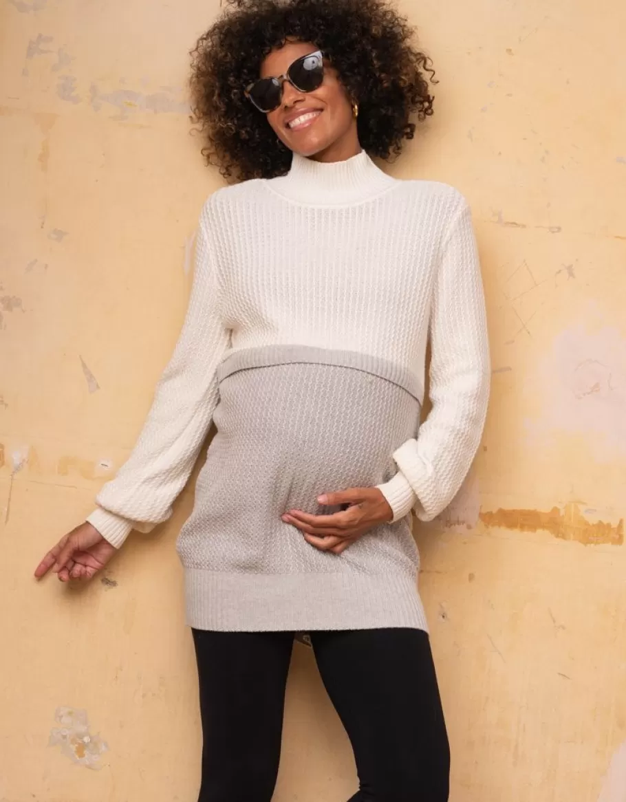 Online Seraphine Jersey Premama Y De Lactancia En Algodon De Color Gris Y Crema