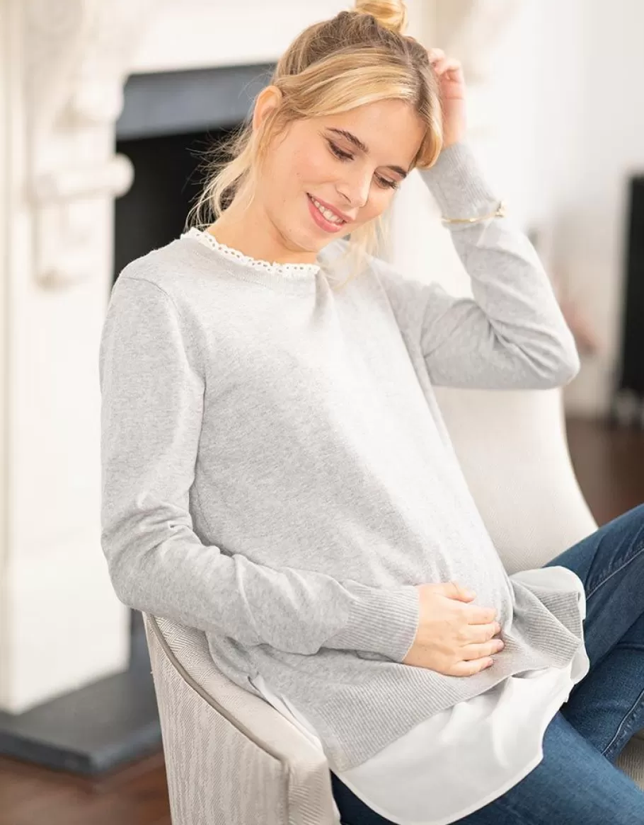 Best Sale Seraphine Jersey Premama Y Lactancia Con Cuello Desmontable Gris En Mezcla De Algodon