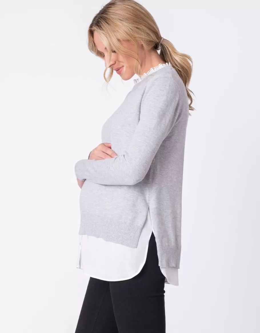 Best Sale Seraphine Jersey Premama Y Lactancia Con Cuello Desmontable Gris En Mezcla De Algodon