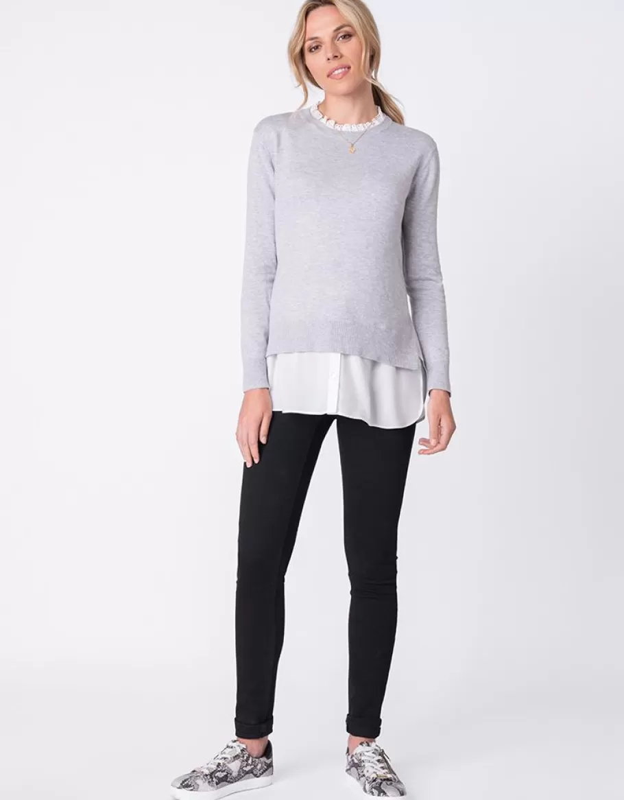 Best Sale Seraphine Jersey Premama Y Lactancia Con Cuello Desmontable Gris En Mezcla De Algodon