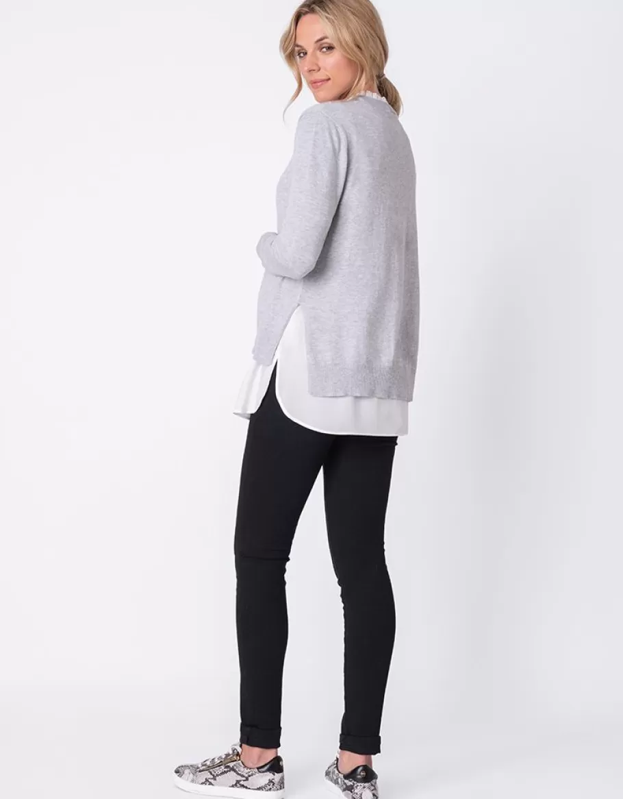 Best Sale Seraphine Jersey Premama Y Lactancia Con Cuello Desmontable Gris En Mezcla De Algodon