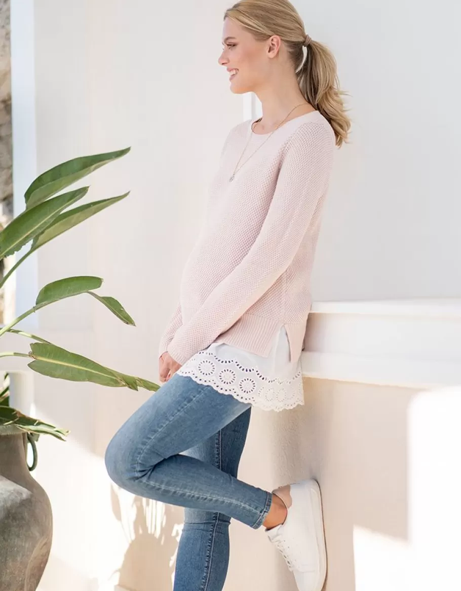 Online Seraphine Jersey Rosa A Capas De Punto De Maternidad A Lactancia Con Camiseta Interior De Encaje
