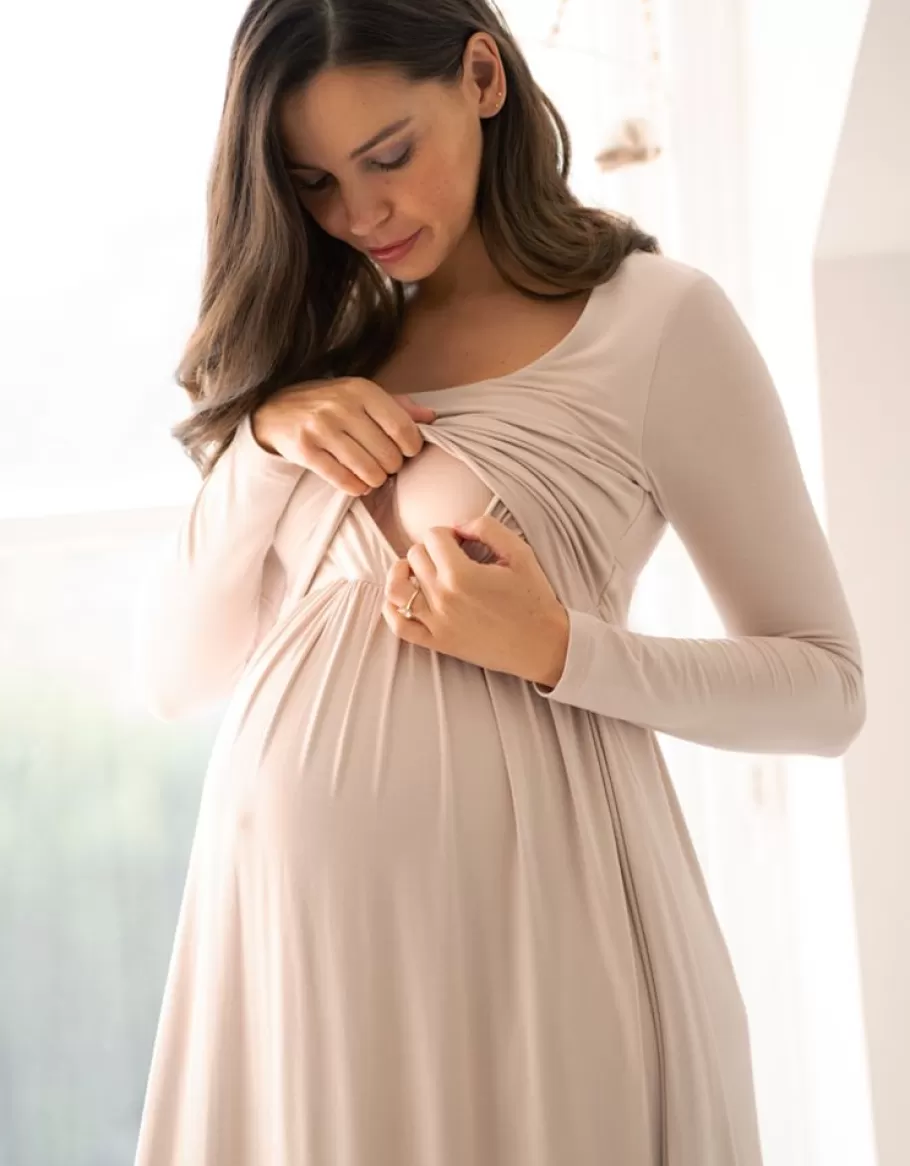 Store Seraphine Maxi Vestido De Manga Larga De Maternidad A Lactancia - Rosa