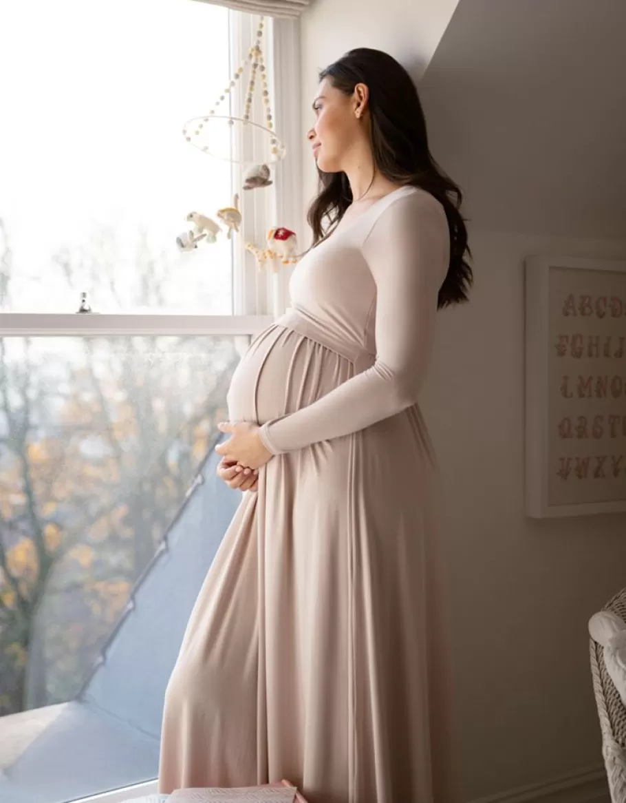 Store Seraphine Maxi Vestido De Manga Larga De Maternidad A Lactancia - Rosa