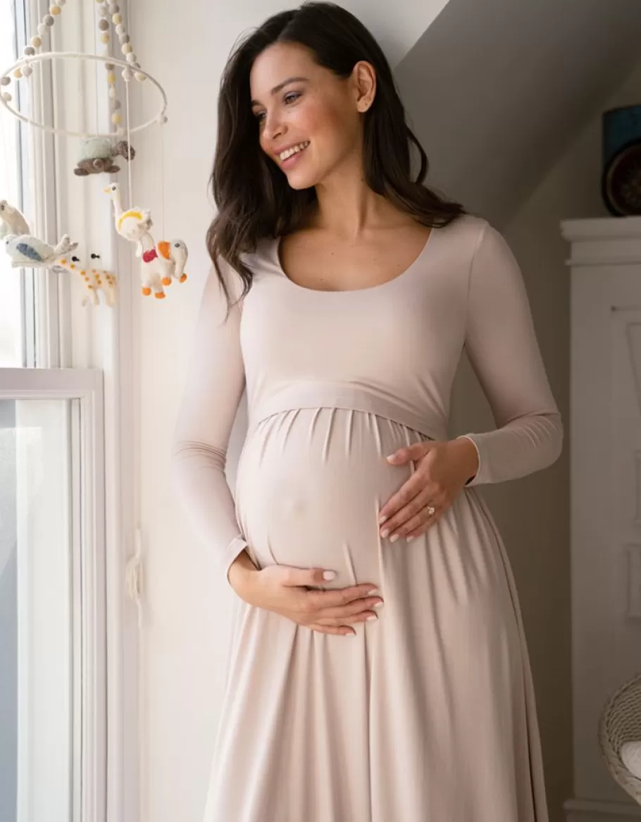 Store Seraphine Maxi Vestido De Manga Larga De Maternidad A Lactancia - Rosa