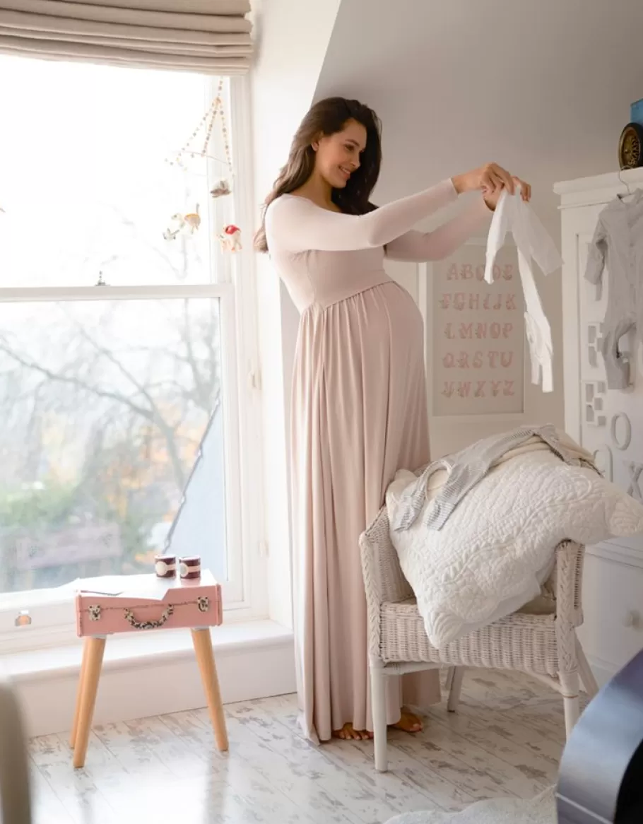 Store Seraphine Maxi Vestido De Manga Larga De Maternidad A Lactancia - Rosa