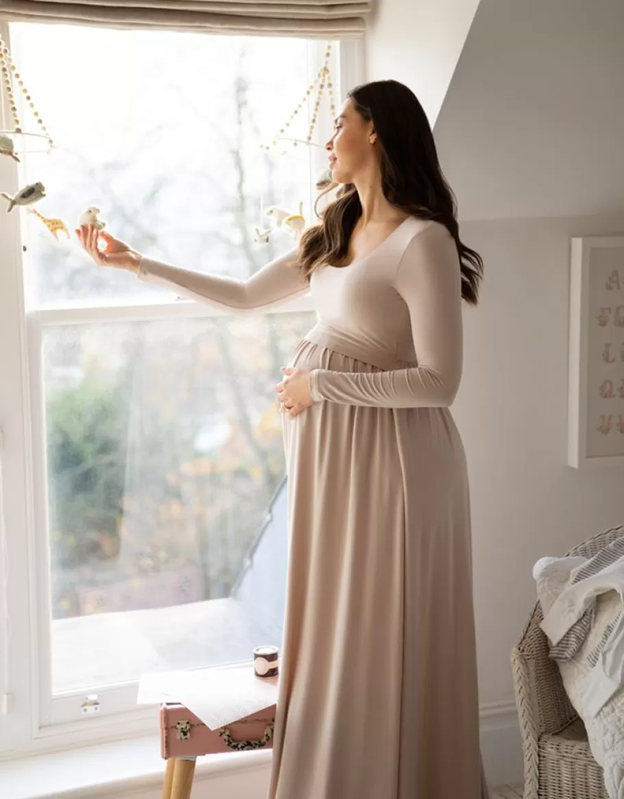Store Seraphine Maxi Vestido De Manga Larga De Maternidad A Lactancia - Rosa