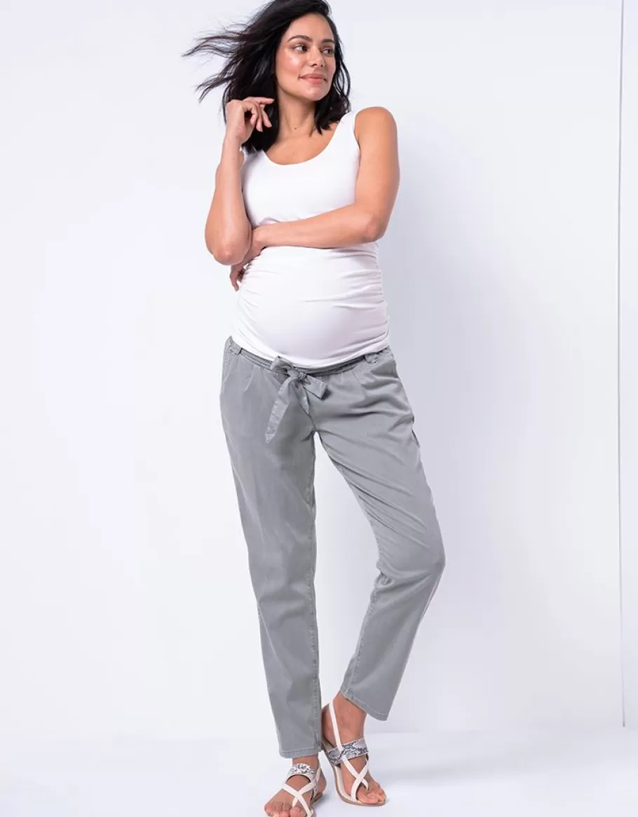 New Seraphine Pantalones Premama Chinos Bajo El Vientre En Mezcla De Algodon- Gris