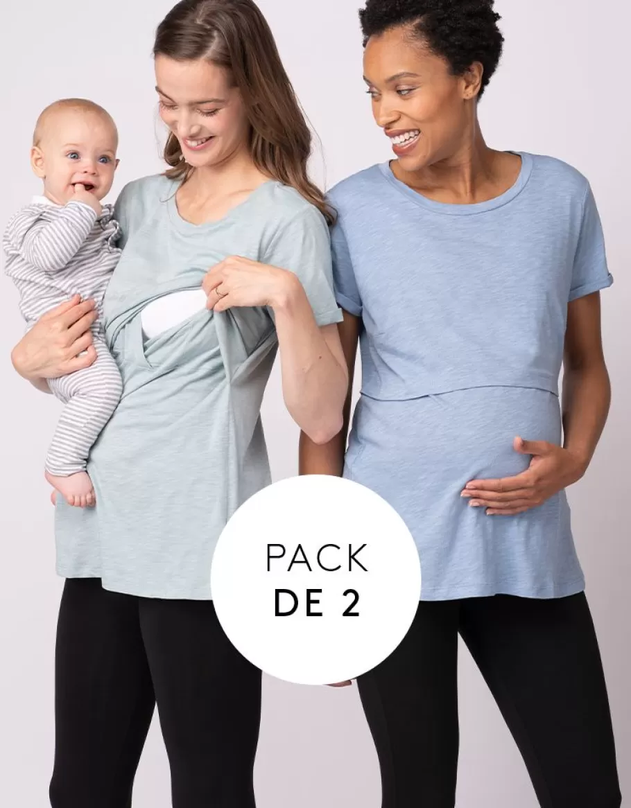 Flash Sale Seraphine Paquete De Dos Camisetas Esenciales De Maternidad A Lactancia En Azul Y Verde