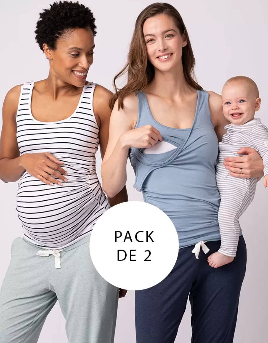 Discount Seraphine Paquete De Dos Camisetas Sin Mangas Esenciales De Maternidad A Lactancia En Azul Y Rayas