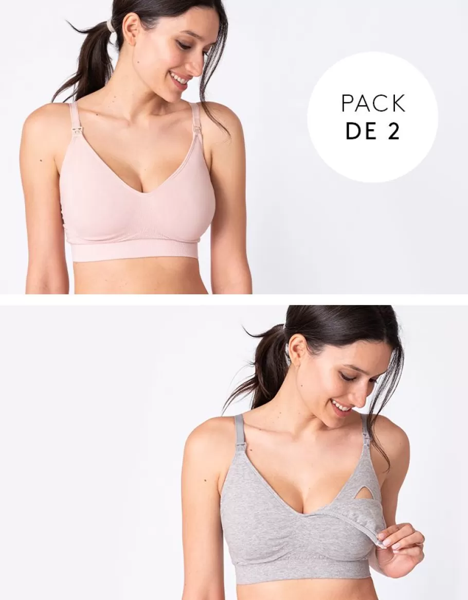 Sale Seraphine Sujetador De Lactancia De Bambu - Pack Gris Y Rosa