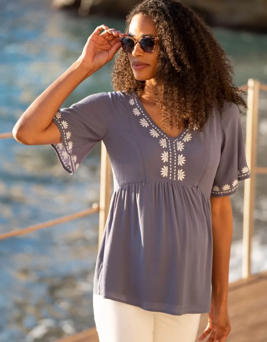 Shop Seraphine Top Azul Bordado Con Cuello En V De Maternidad A Lactancia