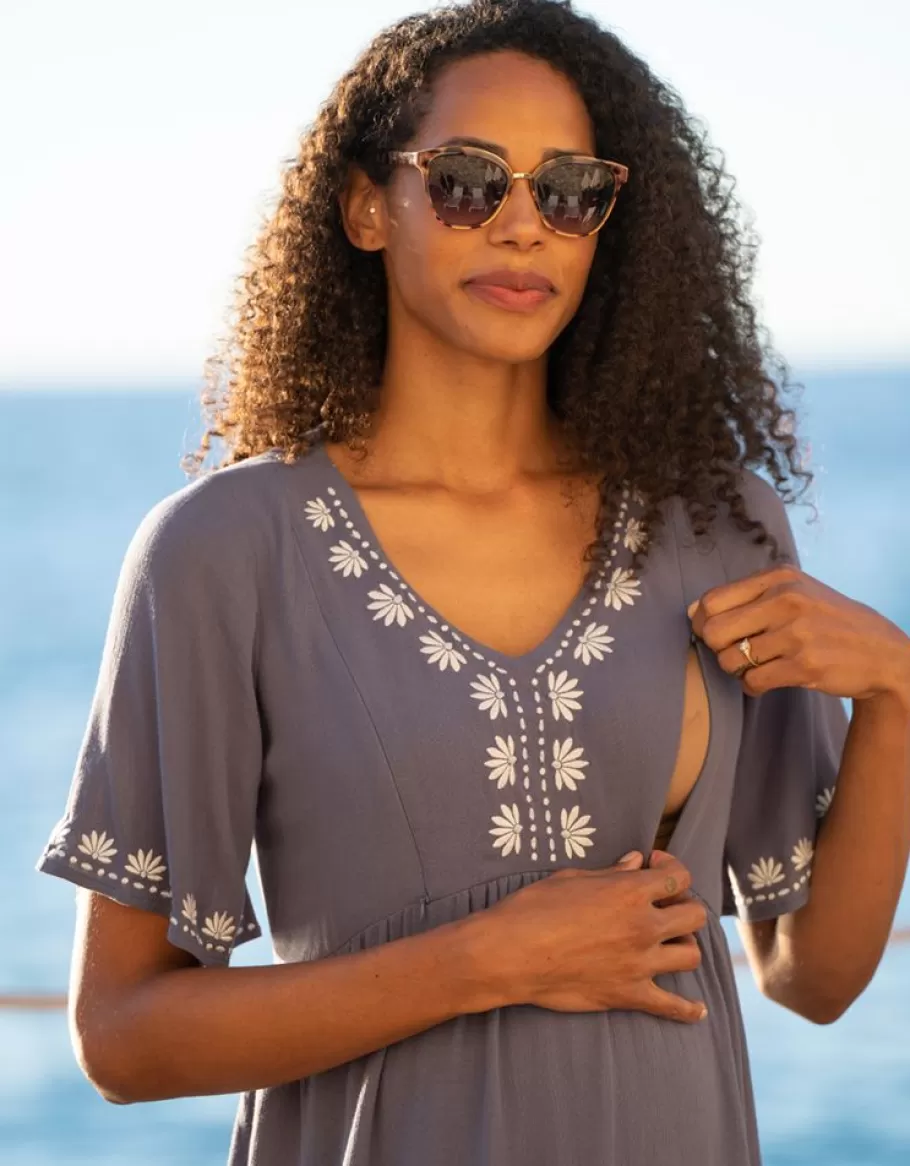 Shop Seraphine Top Azul Bordado Con Cuello En V De Maternidad A Lactancia