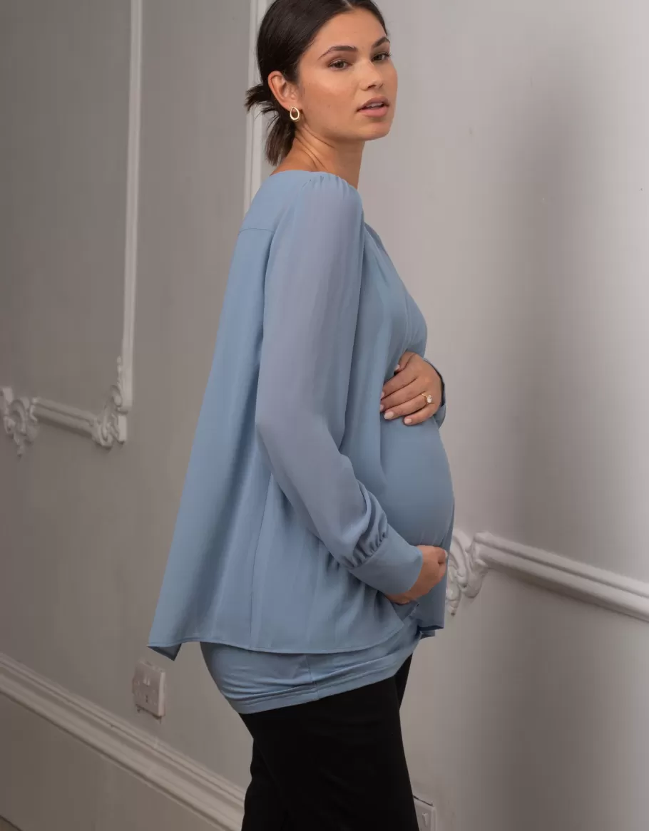 Hot Seraphine Top De Premama Y De Lactancia A Capas Azul Pizarra