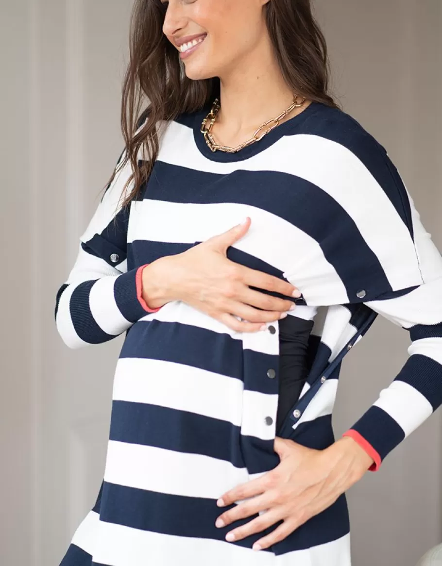 Online Seraphine Top Premama A Lactancia Con Rayas Llamativas En Azul Marino Y Blanco