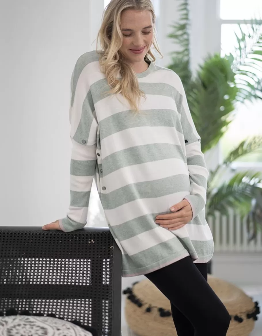 Fashion Seraphine Top Premama A Lactancia De Corte Cuadrado Con Rayas Llamativas En Verde Y Blanco
