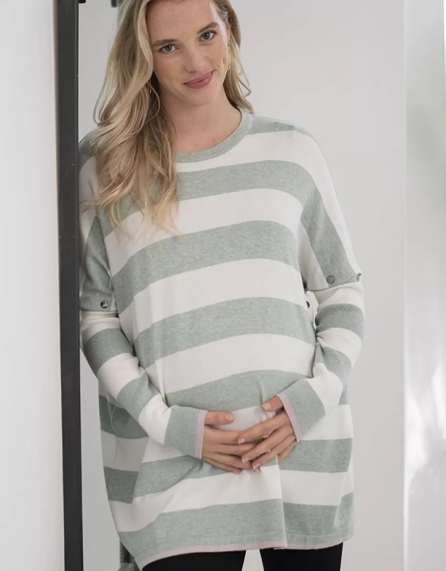 Fashion Seraphine Top Premama A Lactancia De Corte Cuadrado Con Rayas Llamativas En Verde Y Blanco