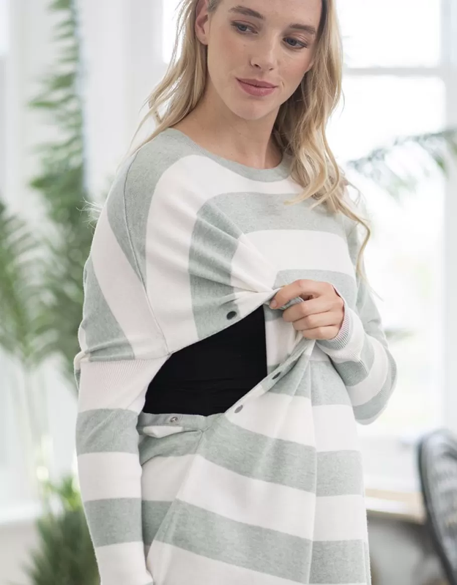 Fashion Seraphine Top Premama A Lactancia De Corte Cuadrado Con Rayas Llamativas En Verde Y Blanco